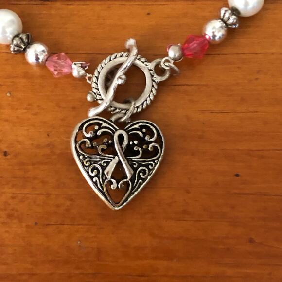 Pink Ribbon Hope Strength Courage Charms Sterling Silver Plated Bracelet - Picture 6 of 6